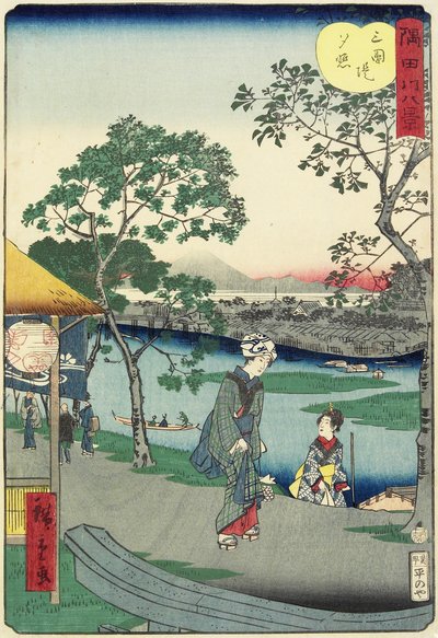 Evening Glow at the Riverbank near Mimeguri by Hiroshige II